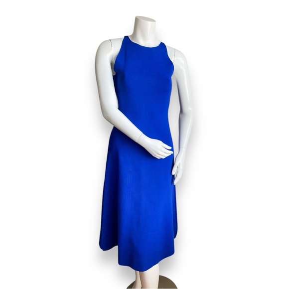 Zara Cobalt Blue Aline Knit Midi Dress Royal Resort Travel Cruise Wedding Halter - Picture 3 of 12